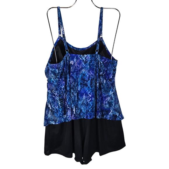 Trimshaper Shades of Blue Purple No Underwire One Piece SwimShort Women's 18W - Picture 2 of 5